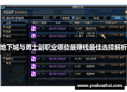 地下城与勇士副职业哪些最赚钱最佳选择解析